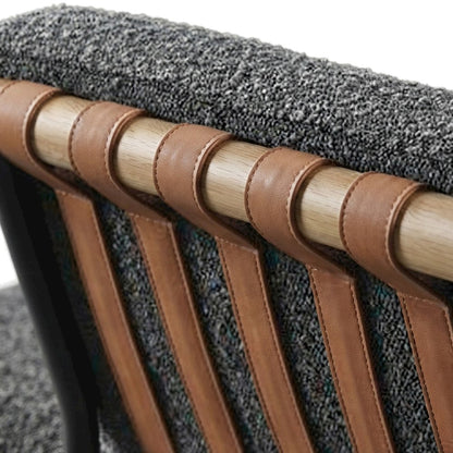Boucle Fabric Upholstered Counter Stool with Wood-Finish Bar, Dark Gray
