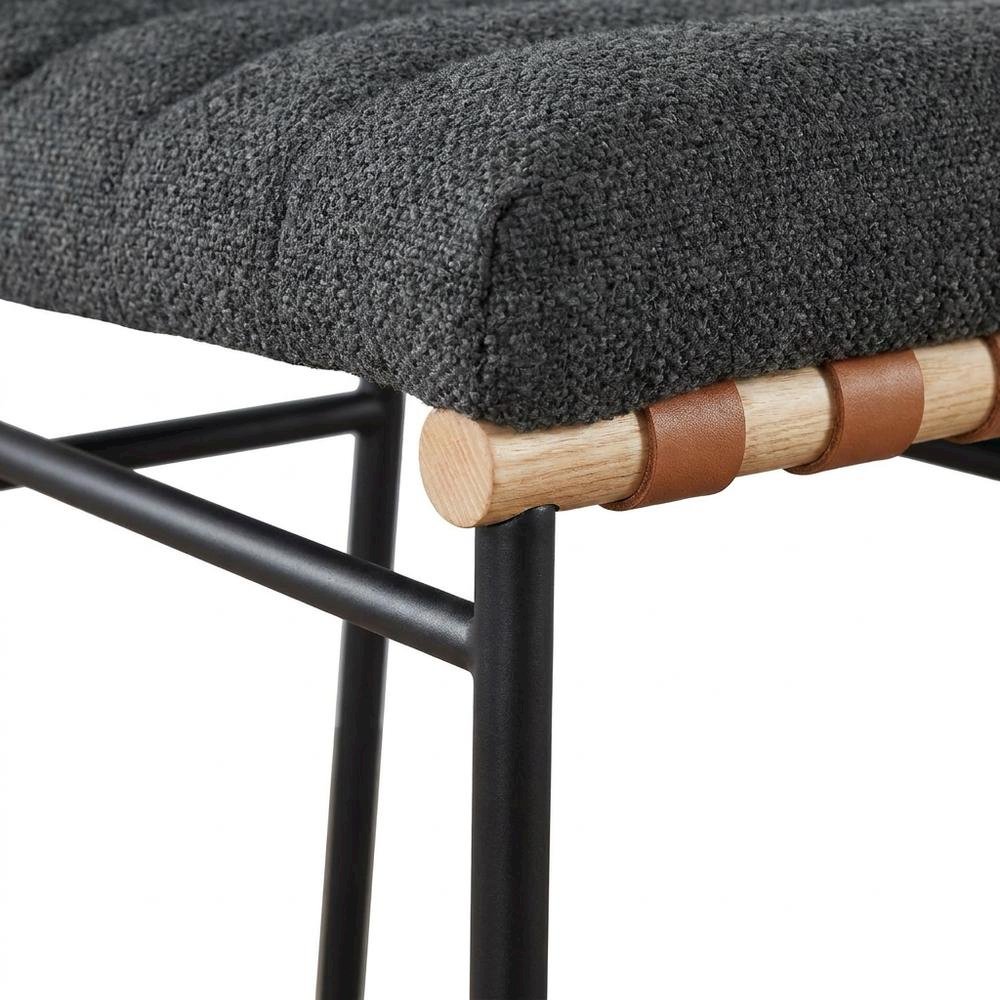 Boucle Fabric Upholstered Counter Stool with Wood-Finish Bar, Dark Gray