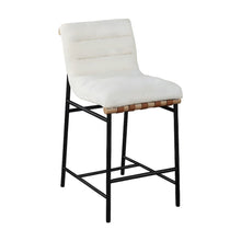 Boucle Upholstered Counter Stool with PU Leather Strap Detail