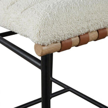 Boucle Upholstered Counter Stool with PU Leather Strap Detail