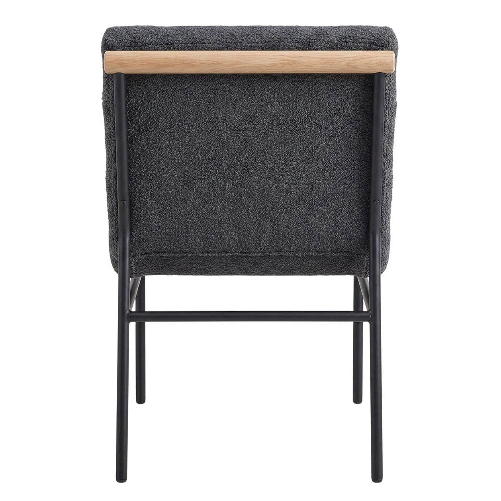 Dark Gray Boucle Fabric Dining Chairs Set of 2 with Black Iron Legs