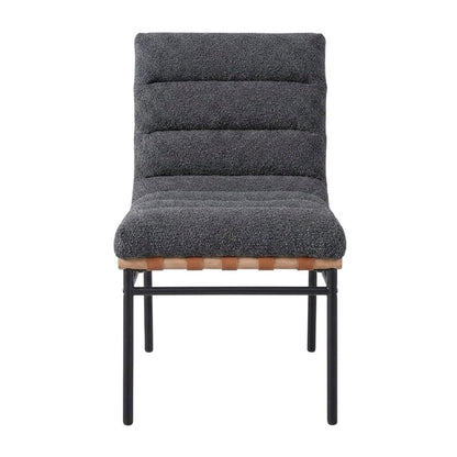 Dark Gray Boucle Fabric Dining Chairs Set of 2 with Black Iron Legs