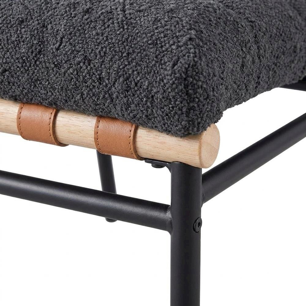 Dark Gray Boucle Fabric Dining Chairs Set of 2 with Black Iron Legs