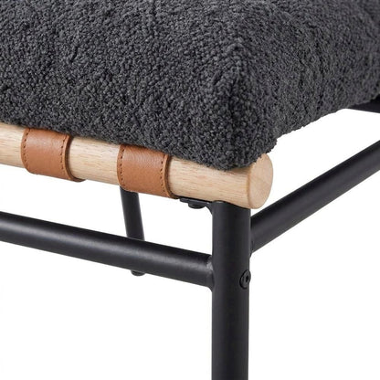 Dark Gray Boucle Fabric Dining Chairs Set of 2 with Black Iron Legs