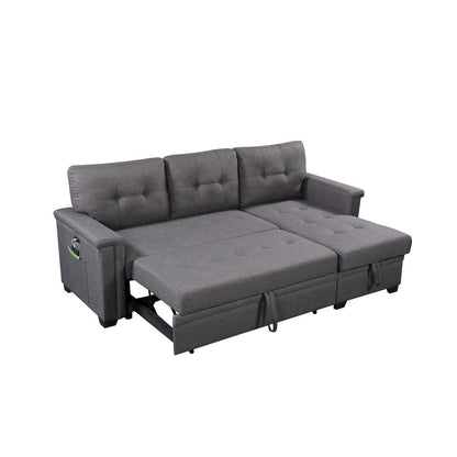 Reversible Sleeper Sectional Sofa, Storage Chaise, USB Ports, Gray