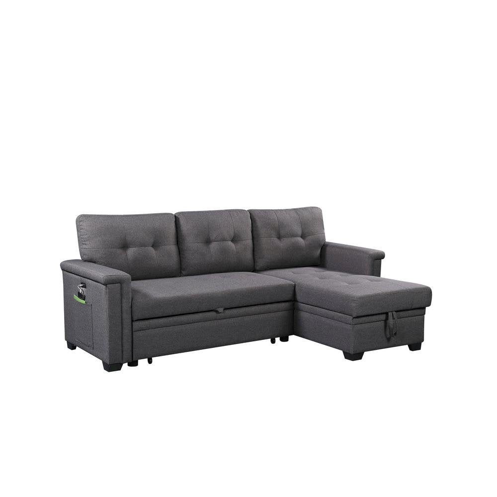 Reversible Sleeper Sectional Sofa, Storage Chaise, USB Ports, Gray