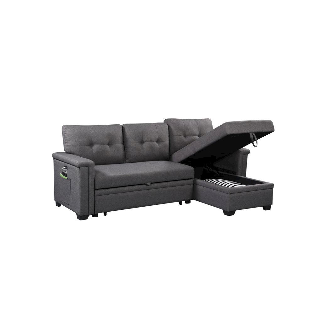 Reversible Sleeper Sectional Sofa, Storage Chaise, USB Ports, Gray