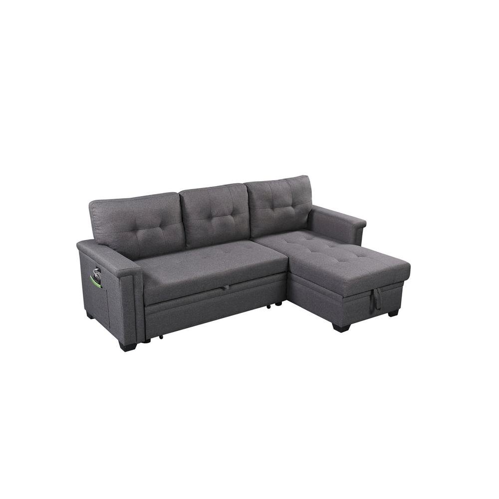 Reversible Sleeper Sectional Sofa, Storage Chaise, USB Ports, Gray