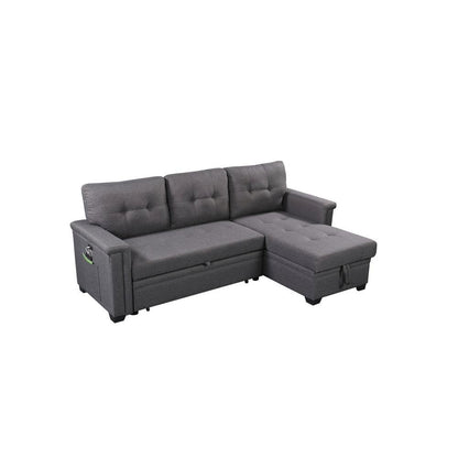 Reversible Sleeper Sectional Sofa, Storage Chaise, USB Ports, Gray