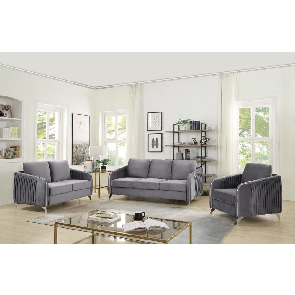 Hathaway Gray Velvet Modern Chic Accent Armchair