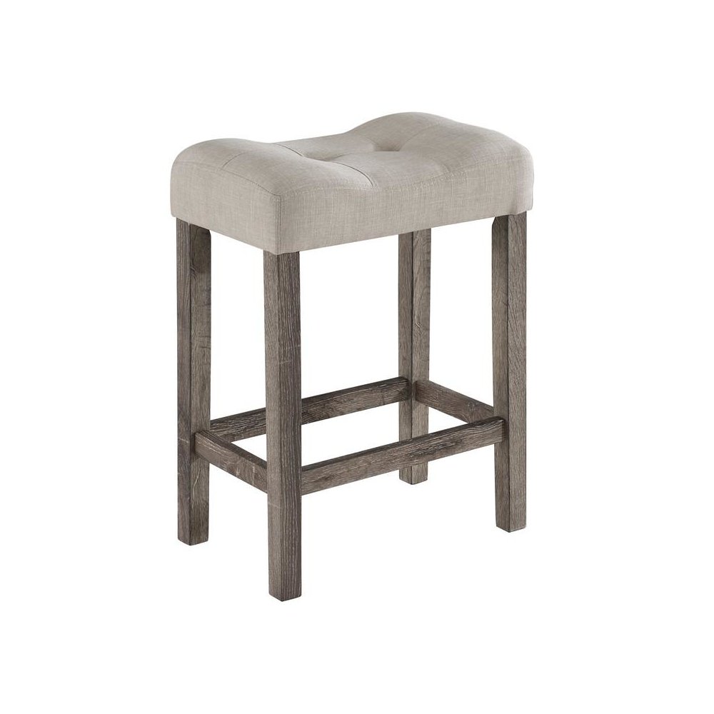 Lucian Brown 5 Piece Counter Height 36" Pub Table Set with Tufted Creamy White Linen Stools