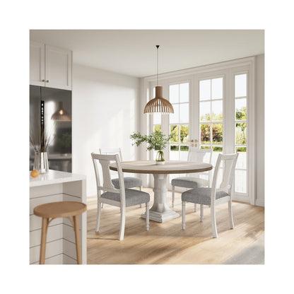 Tannen 59"W Round White and Gray 5-Pc Dining Table Set