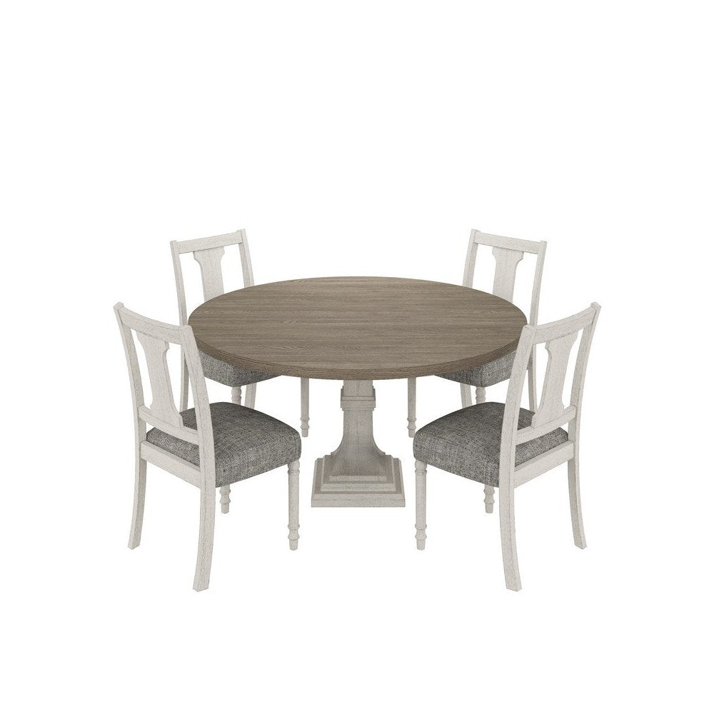 Tannen 59"W Round White and Gray 5-Pc Dining Table Set