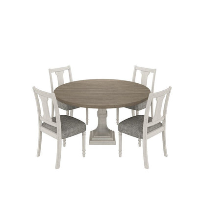 Tannen 59"W Round White and Gray 5-Pc Dining Table Set