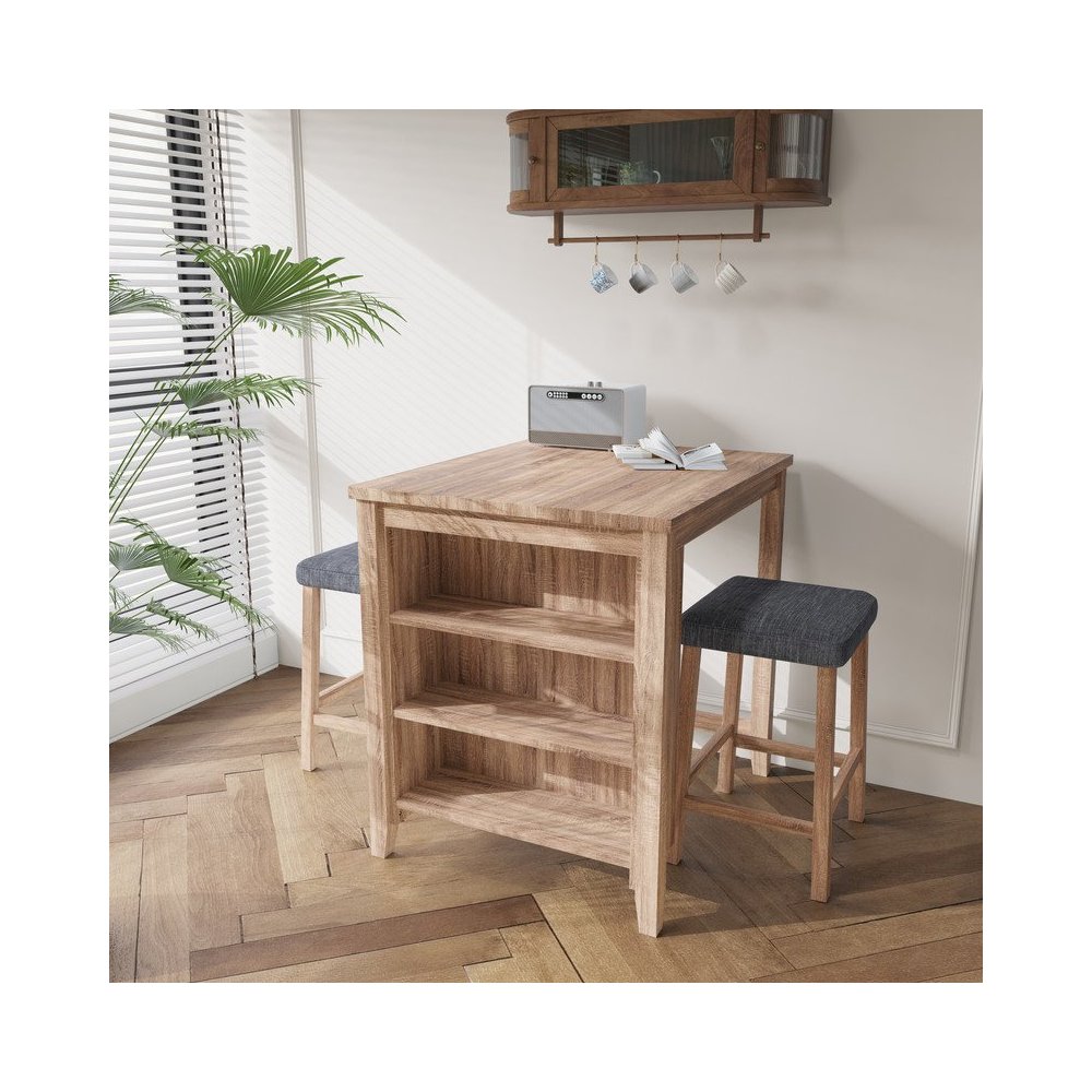 Dawson 36"W Oak Finish 3-PC Counter Height Table Set