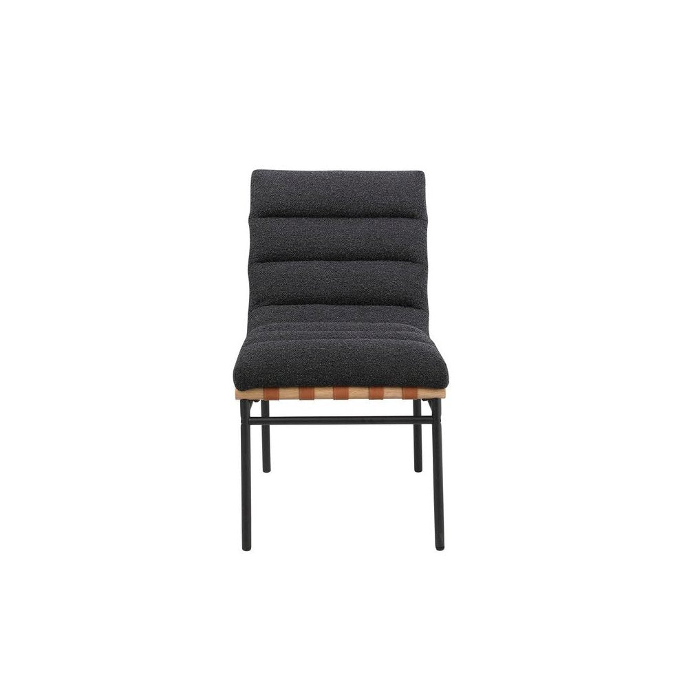 Set of 2 Dining Chairs, Black Boucle, Cognac PU, Black Iron Legs