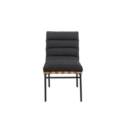 Set of 2 Dining Chairs, Black Boucle, Cognac PU, Black Iron Legs