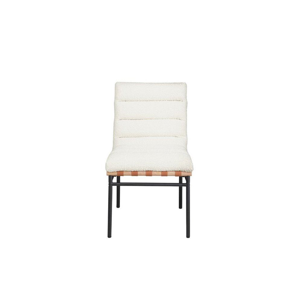 Set of 2 Dining Chairs, White Boucle, Cognac PU, Black Iron Legs