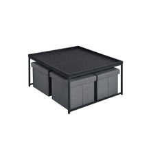 5 Piece Coffee Table Set, Storage Stools, Black Wood Grain