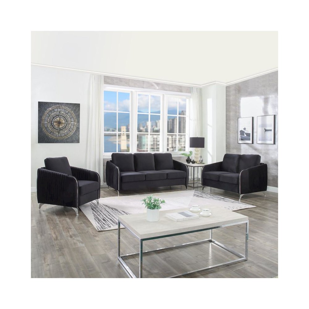 Hathaway Black Velvet Modern Chic Sofa Couch