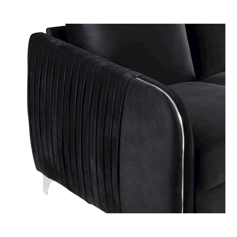 Hathaway Black Velvet Modern Chic Sofa Couch