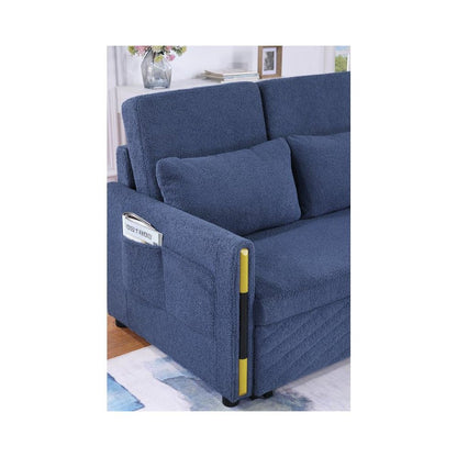 Navy Teddy Velvet Sleeper Loveseat with Side Pockets
