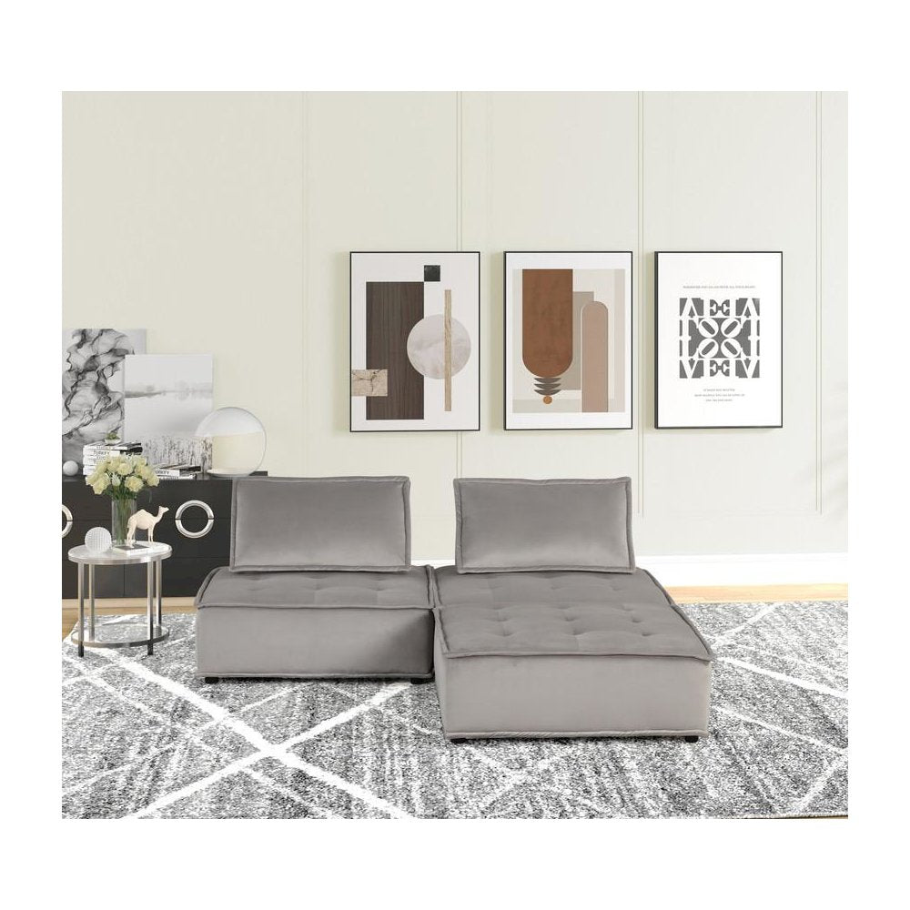 Anna Light Gray Velvet 3 Pc Sectional Sofa Ottoman