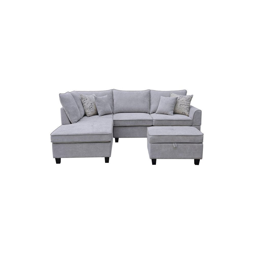 99.5"W Light Gray Fabric Sectional Sofa with Left-Facing Chaise Storage Ottoman
