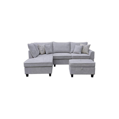 99.5"W Light Gray Fabric Sectional Sofa with Left-Facing Chaise Storage Ottoman