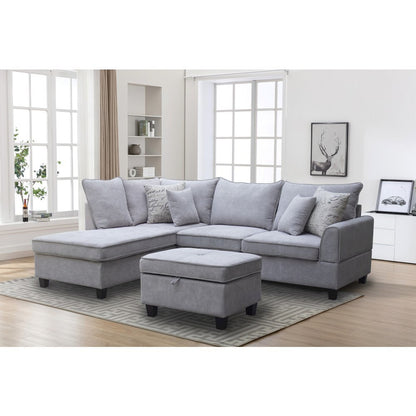 99.5"W Light Gray Fabric Sectional Sofa with Left-Facing Chaise Storage Ottoman