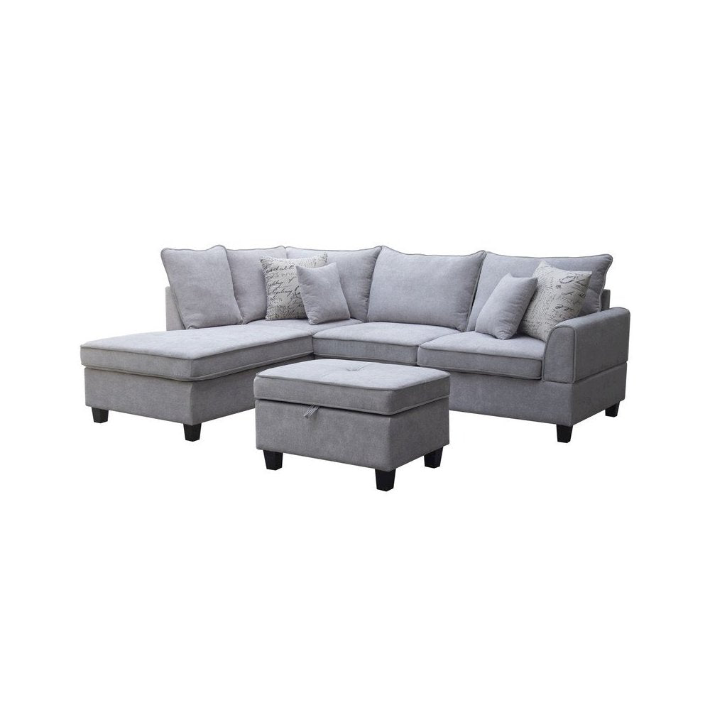 99.5"W Light Gray Fabric Sectional Sofa with Left-Facing Chaise Storage Ottoman