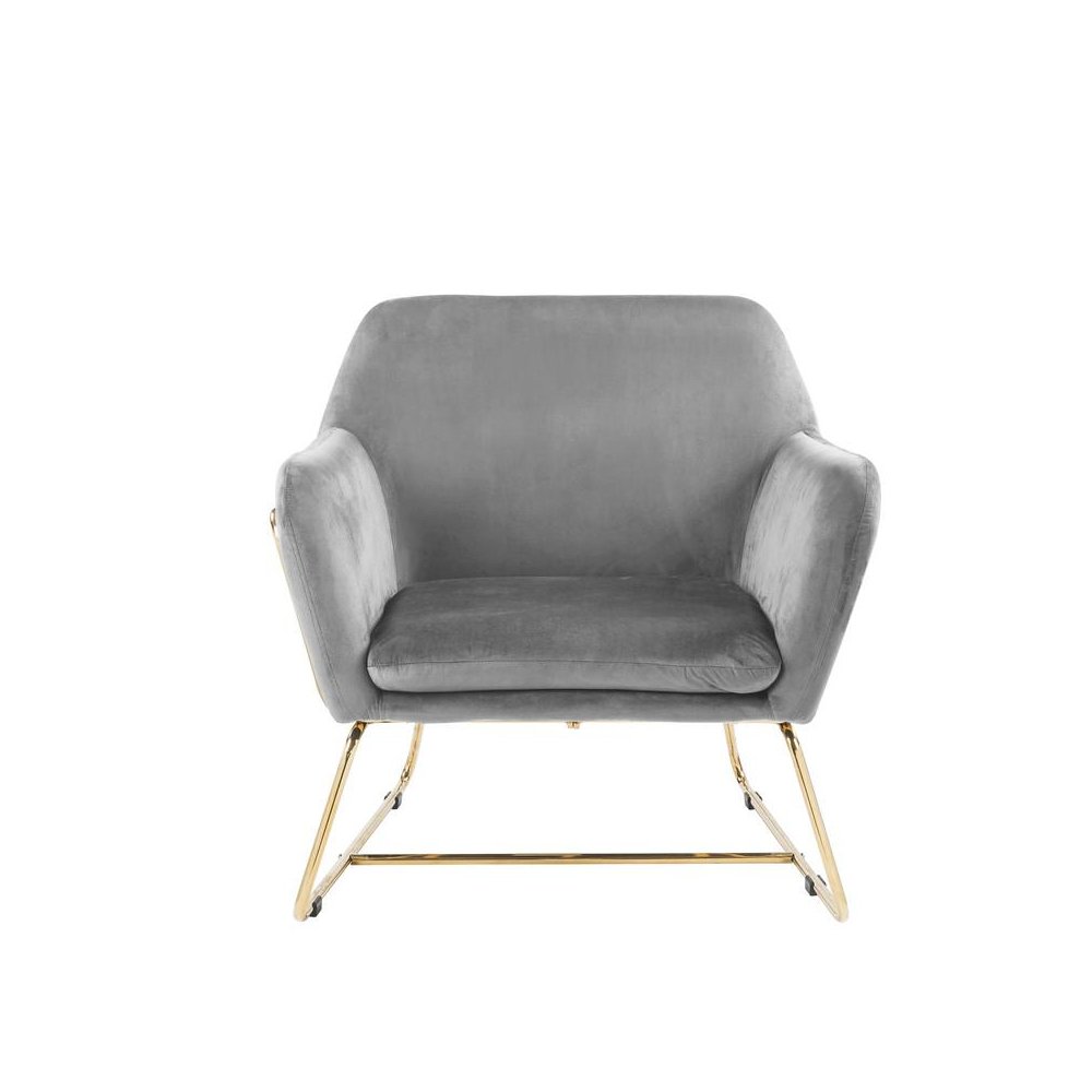 Keira Gray Velvet Accent Chair with Metal Base