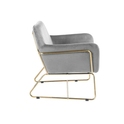 Keira Gray Velvet Accent Chair with Metal Base
