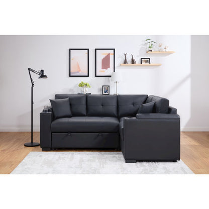 84.5"W Black PVC Fabric Sleeper Sectional