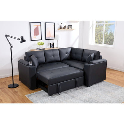 84.5"W Black PVC Fabric Sleeper Sectional