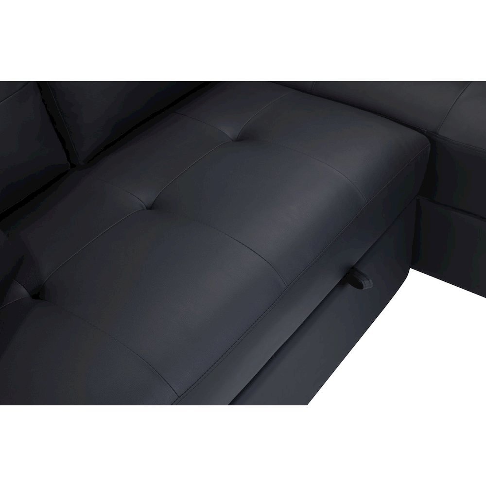84.5"W Black PVC Fabric Sleeper Sectional
