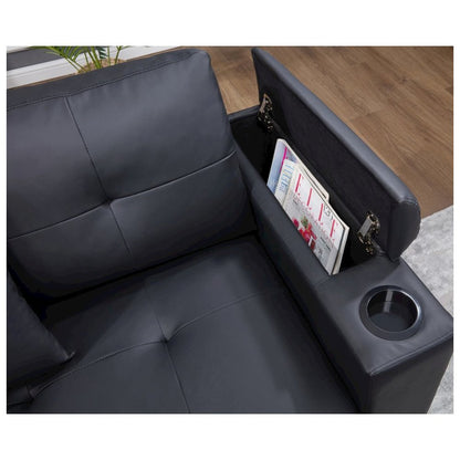 84.5"W Black PVC Fabric Sleeper Sectional