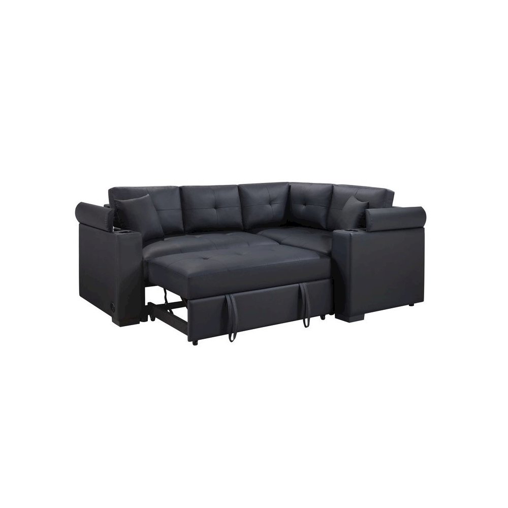 84.5"W Black PVC Fabric Sleeper Sectional