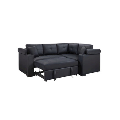 84.5"W Black PVC Fabric Sleeper Sectional