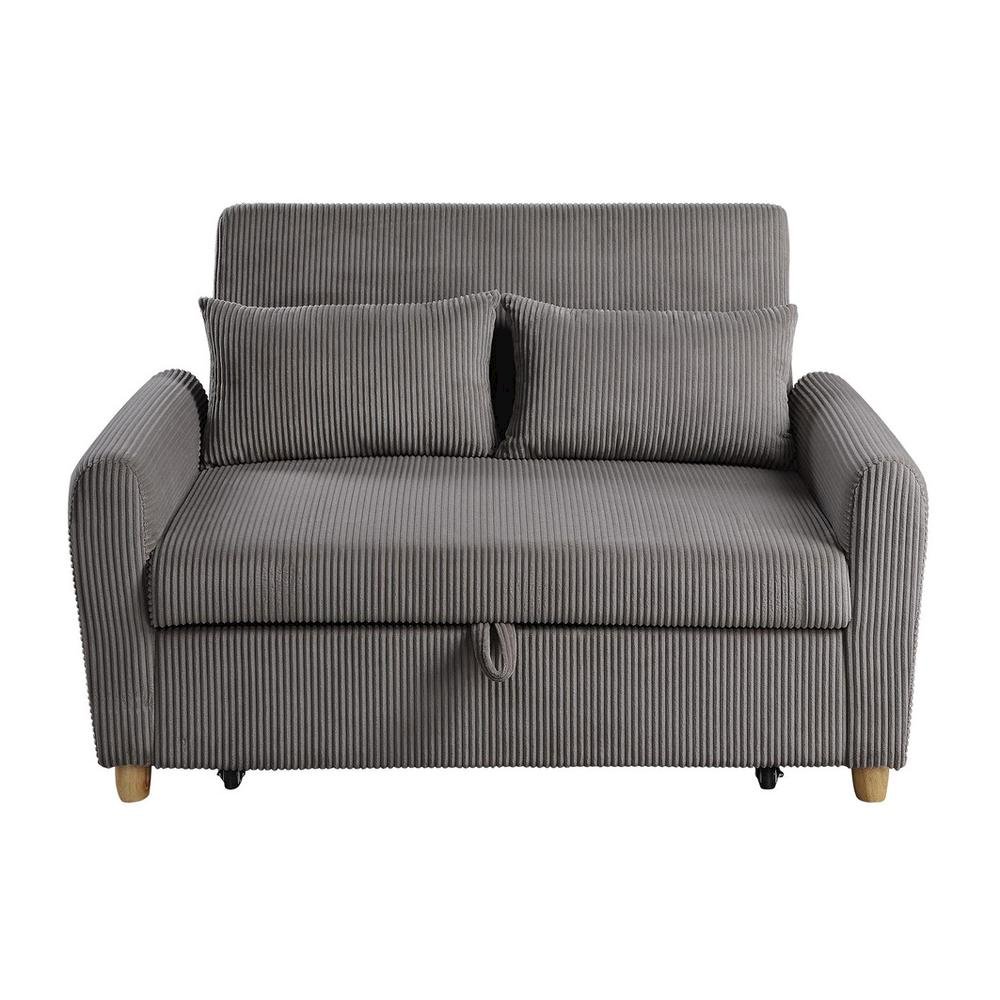 Justine 54"W Brown Corduroy Convertible Sleeper Loveseat