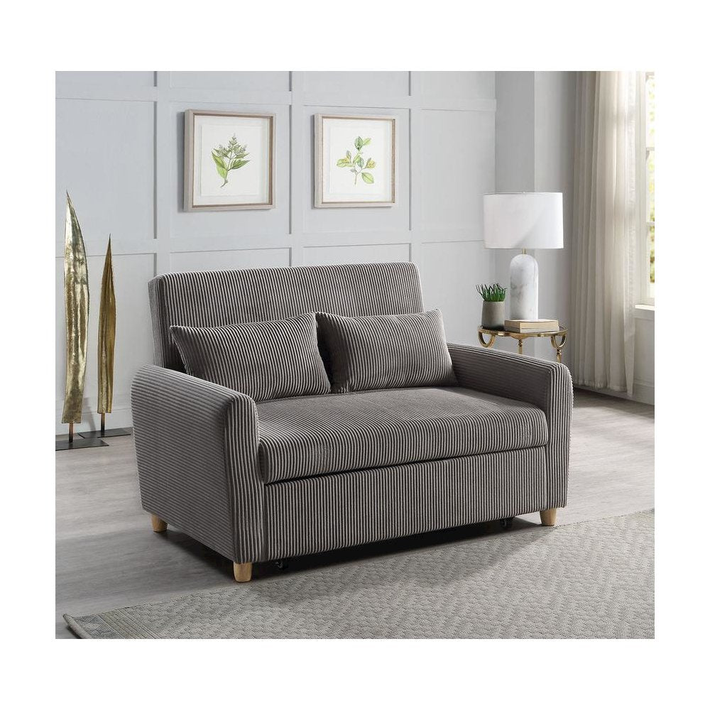 Justine 54"W Brown Corduroy Convertible Sleeper Loveseat