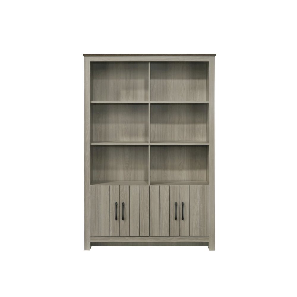 Nyla 47"W Gray Oak Bookcase Shelf with Cabinet Doors