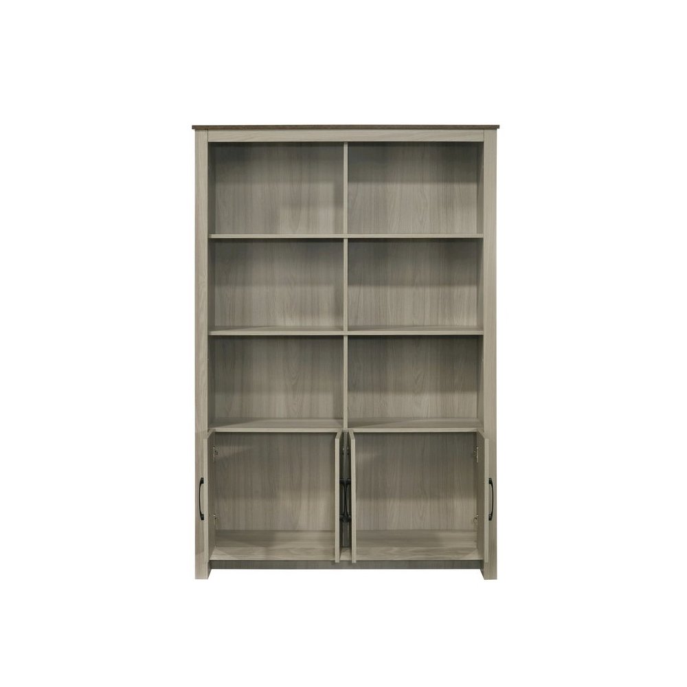 Nyla 47"W Gray Oak Bookcase Shelf with Cabinet Doors