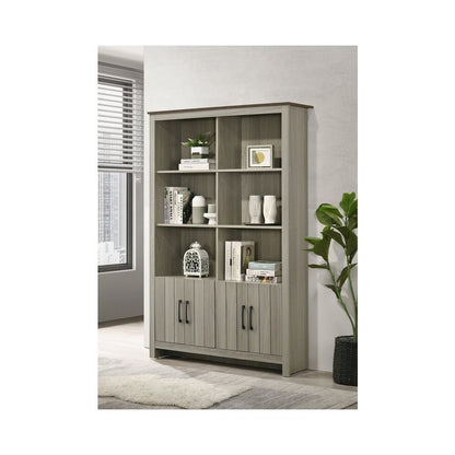 Nyla 47"W Gray Oak Bookcase Shelf with Cabinet Doors