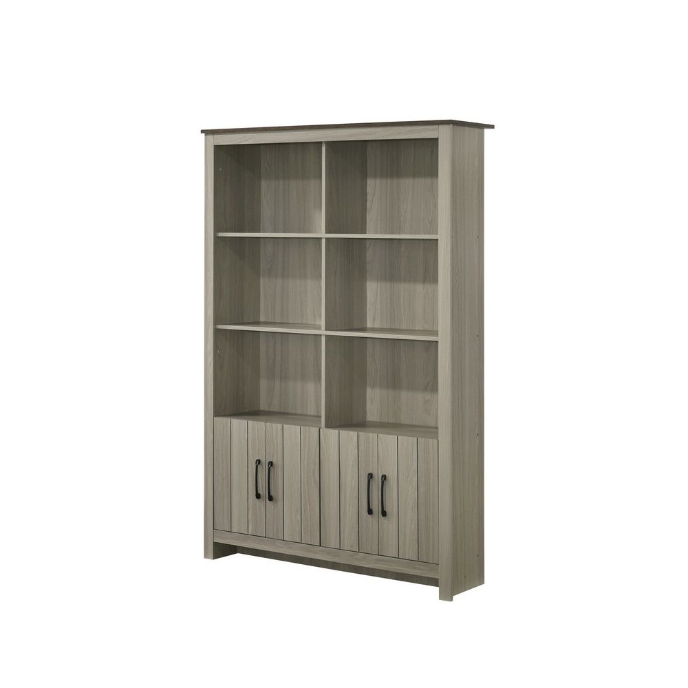 Nyla 47"W Gray Oak Bookcase Shelf with Cabinet Doors
