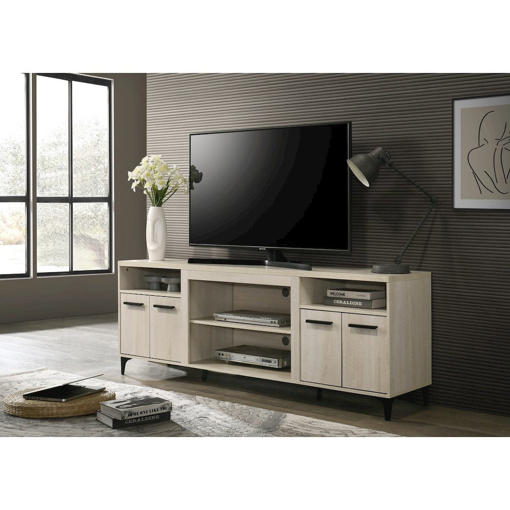 Evander 70"W Oak Finish 4-Door TV Stand