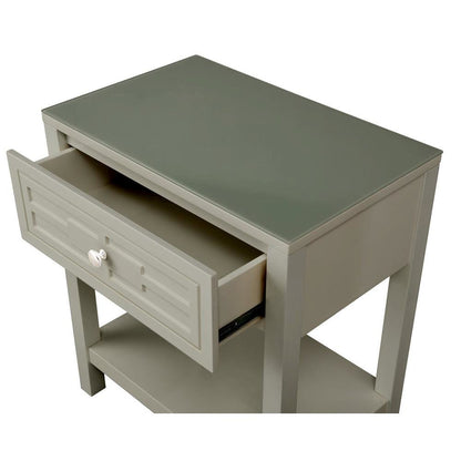 Dylan Taupe Wooden End Side Table Nightstand with Glass Top and Drawer