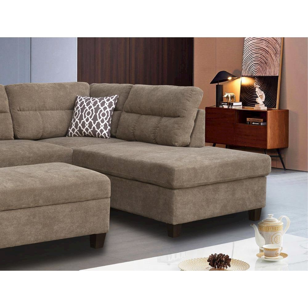 Fabric Sectional Sofa with Right Facing Chaise, Storage Ottoman