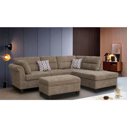 Fabric Sectional Sofa with Right Facing Chaise, Storage Ottoman