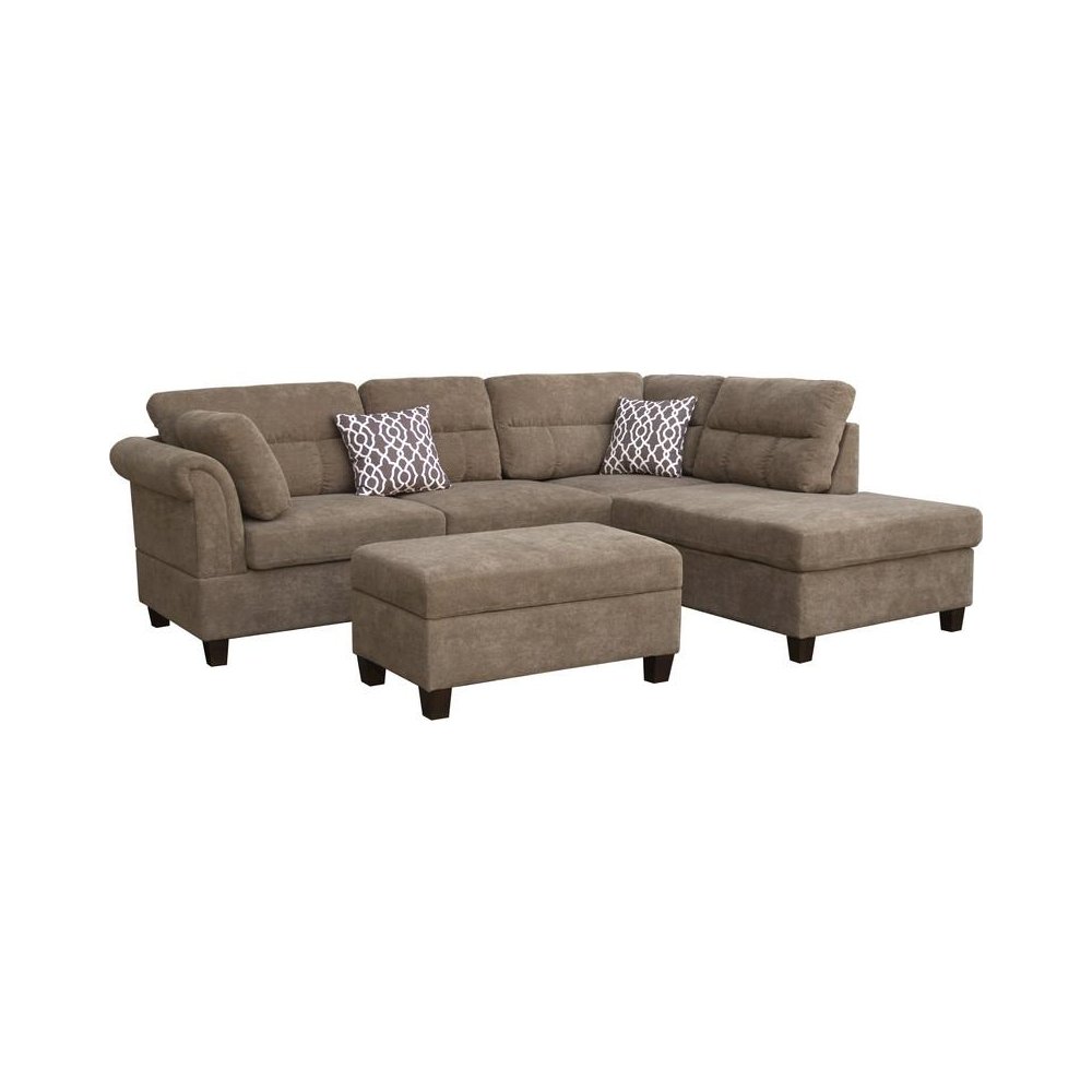Fabric Sectional Sofa with Right Facing Chaise, Storage Ottoman